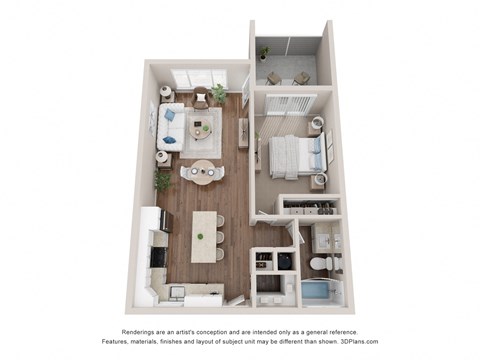 Floor plan for 1 bed, 1 bath, 572 sqft